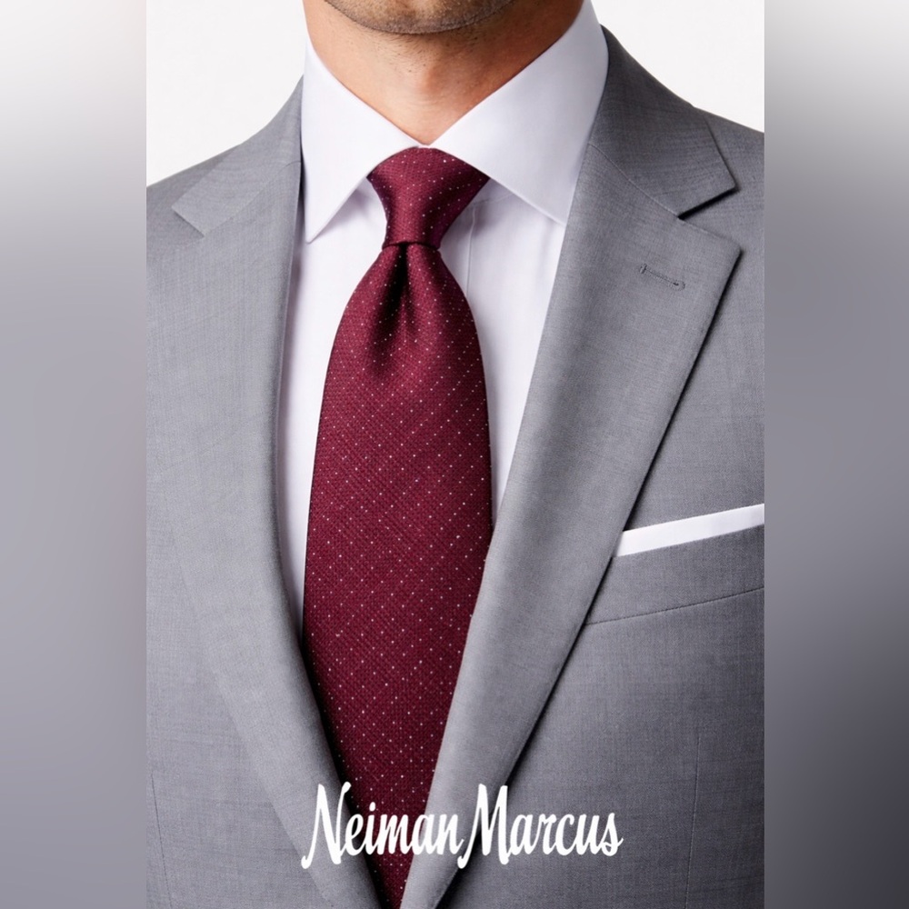 Neiman Marcus Deep Red Dotted Tie Elegant 100% Silk